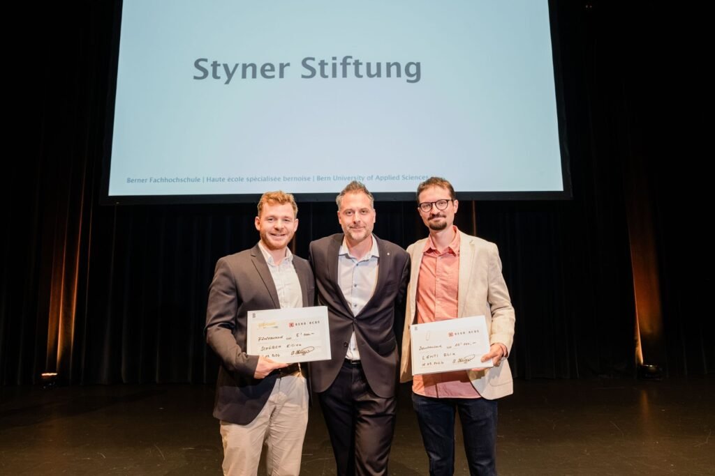 Feierlicher Abschluss für den Ingenieurnachwuchs Styner-Preis 2026 – Elia Lenti (1. Preis, CHF 10'000) und Kilian Schürch (2. Preis, CHF 5'000).